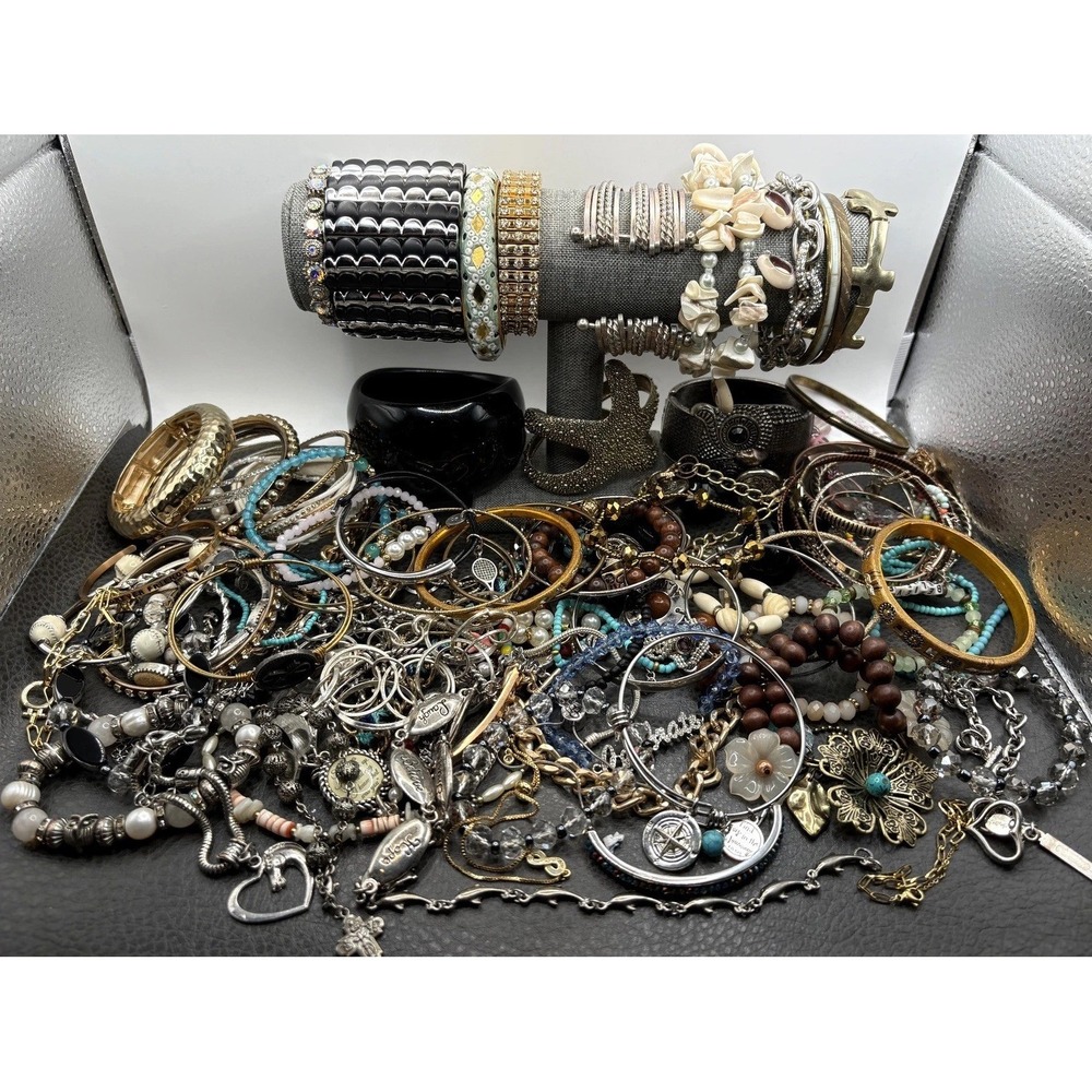 Vintage To Modern Large Bracelet Lot Mixed Metals Bangle Cuff Tennis Stretch